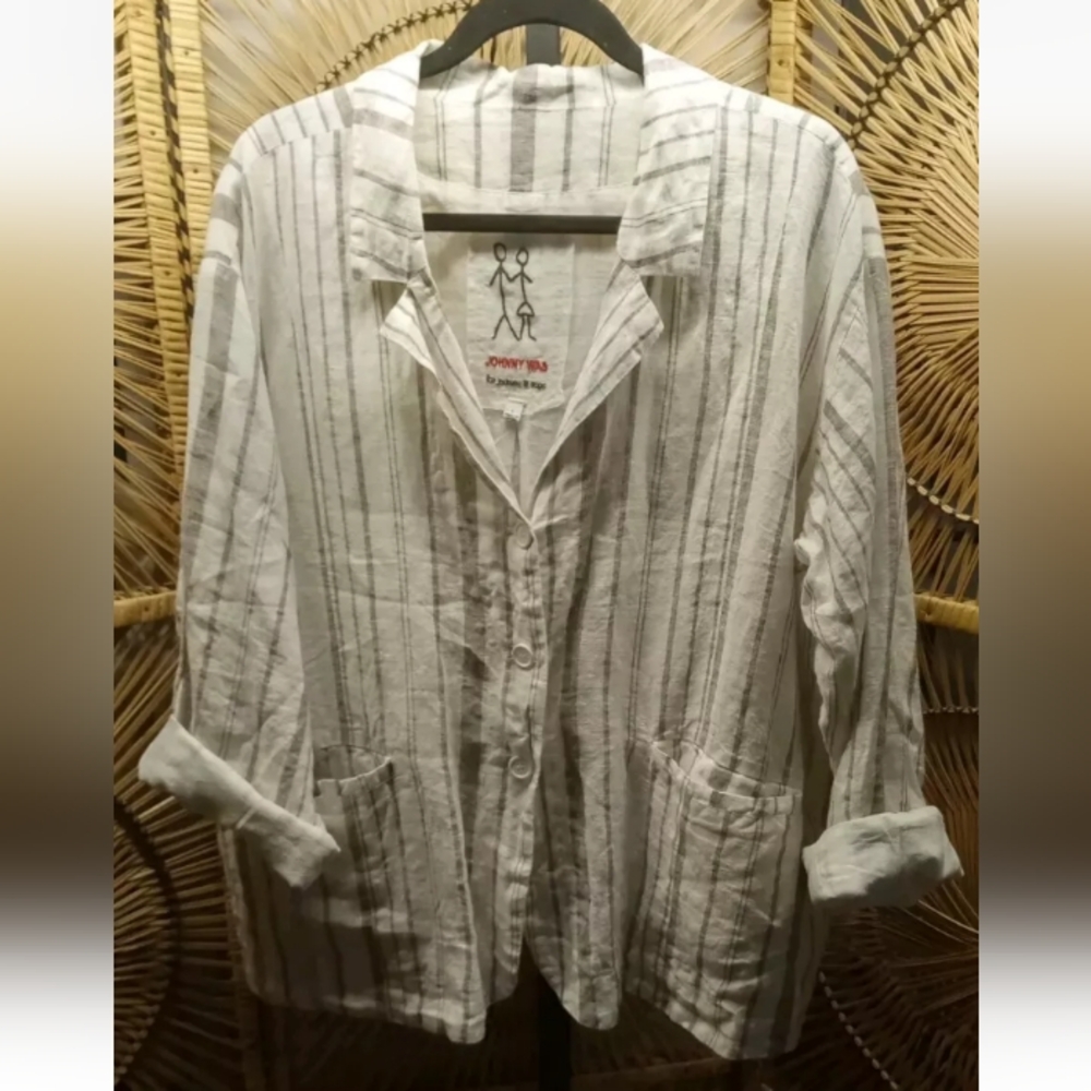 Johnny Was Zona Stripe Linen Jacket Large - Picture 4 of 12